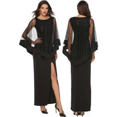 2019 new dress explosion models sequins stitching high waist slim long dress skirt dress banquet party, black