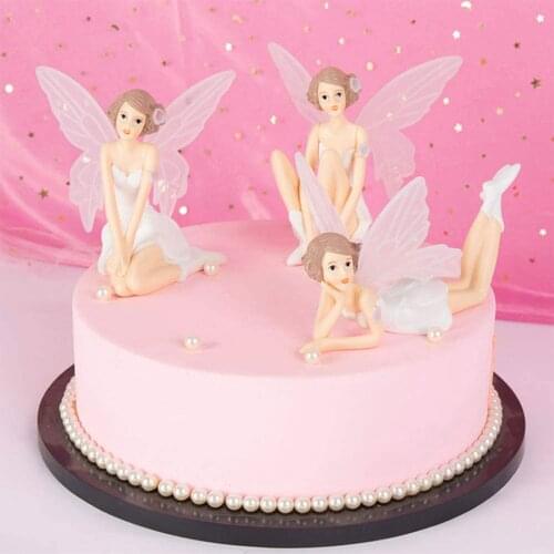 2021 New Fancy 3Pcs Cake Decoration Flower Fairy with Wing Miniature Figurines Angel Desktop Ornament Birthday Party Desk Decor