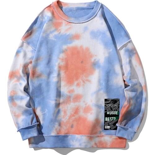 2021 new Crewneck Sweatshirt Men 2020 Autumn Tie Dye Cotton Japanese Streetwear Hip Hop Orange Hoodie Men Sweatshirts Hoodies