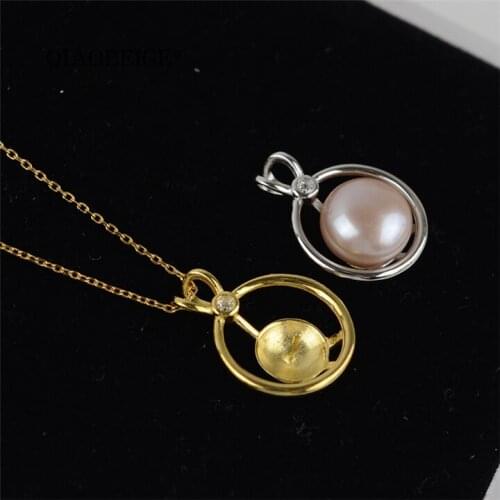 QIAOBEIGE pendants for jewelry making DIY Pearl Mountings blank accessory, S925 Sterling silver charms for women wholesale