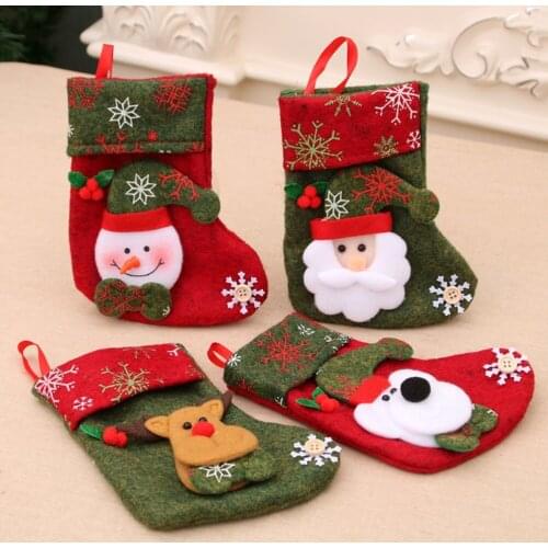 4 PCS Christmas Stockings With Santa Snowman Deer Bear Candy Bag Flannel Christmas Socks For Decorations Gift High Quality
