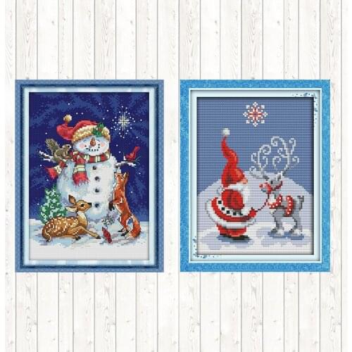 Midnight Snowman Christmas Cross Stitch Kits DIY Needlework Crafts Home Decor Cotton Thread Embroidery Needlework Patterns Kits