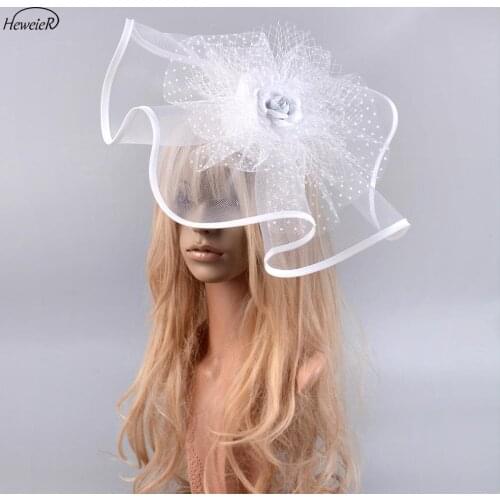 Handmade Large White Netting Lace Fascinator Hat Ascot Party Flower Hair Clip Bridal Wedding Accessories
