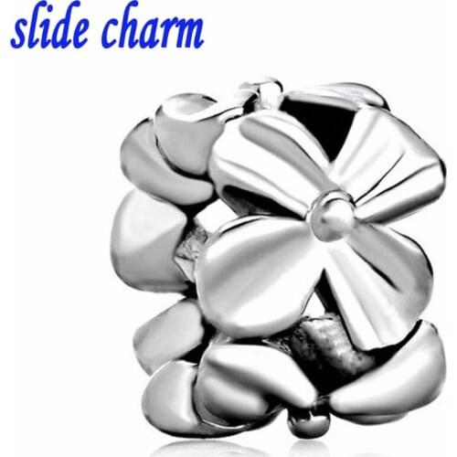 Slide charm Free shipping New European and American fashion personality small floral gift glossy beads fit Pandora bracelet