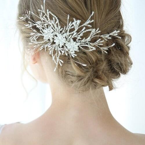 Rhinestone Silver Color Bridal Hair Comb Clip Flower Wedding Hair Jewelry Accessories Handmade Women Ornament