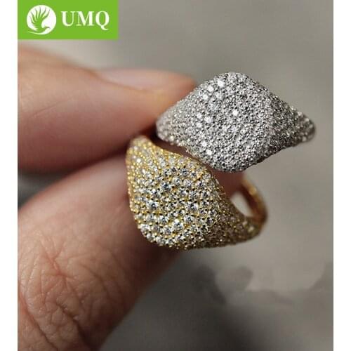 UMQ 100% 925 Sterling Silver Sparkling Full Drill Square High Quality Simple Cool Rings For Women Fine Jewery Gifts
