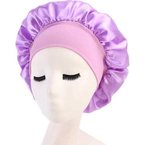 H:HYDE Wide Side Elastic Nightcap Satin Sleeping Cap Hair Loss Caps Chemotherapy Hats with Soft Elastic Band