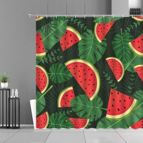 Shower Curtain Printing Tropical Plant Leaves Watermelon Pineapple Pattern Shower Curtains Polyester Bath Curtain Bathtub Screen