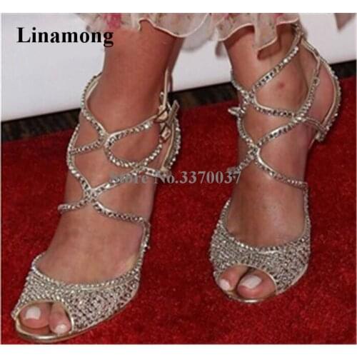 Women Luxury Bling Bling Open Toe High Heel Wedding Shoes Sandals Strap Cross Crystal Gladiator Sandals Formal Dress Shoes