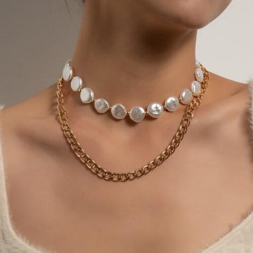 Fashion Elegant Imitation Pearls Thick Chain Choker Necklace Women Vintage Punk Geometric Clavicle Necklace Colar Jewelry Gift