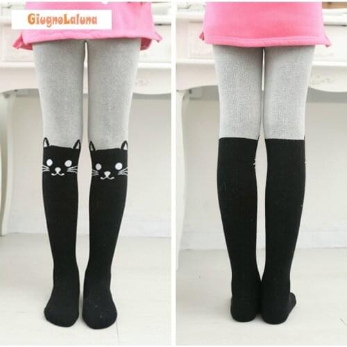 Winter Girls Tights Pantyhose Fashion Patchwork Cartoon Kitty Cat Knitted Children Girls Kids Stockings Tights DQ012