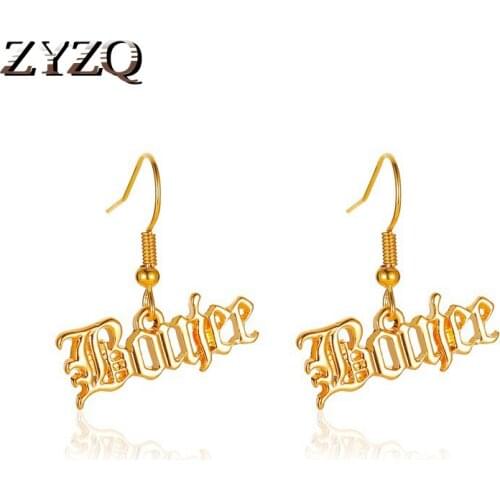 ZYZQ Simple English Alphabet Earrings For Women Song Bad and Boujee Pendant Earrings Jewelry Fashion Cocktail Party Brincos
