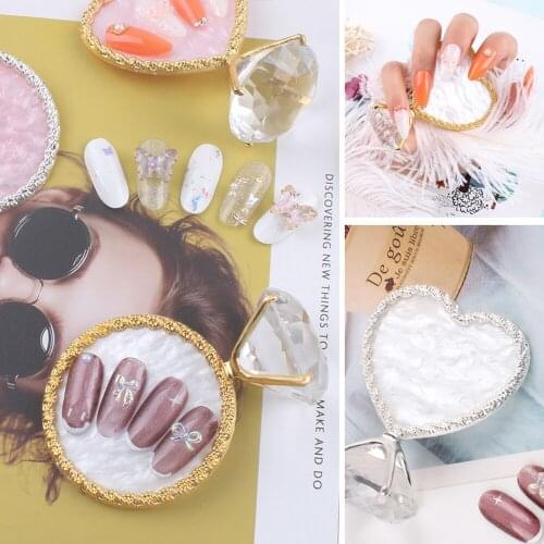 1Pcs Diamond Ring Shape Nail Art Display Shelf Luxury Jewelry Golden Rim Fake Tips Showing Plate Photo Props Manicure Tool GM#69