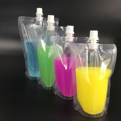 100pcs/lot 350ml 200ml 250ml 500ml Empty Stand up Plastic Drink Spout Bag transparent suction bags