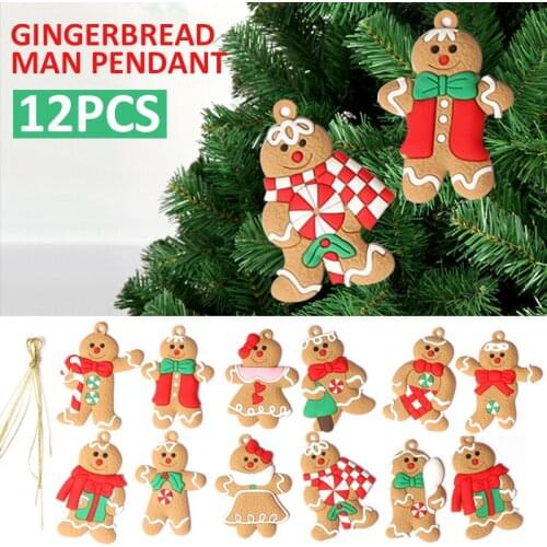 12pcs Gingerbread Man Pendant Christmas Tree Hanging Gingerbread Man Decoration Pendant Xmas Tree Decoration
