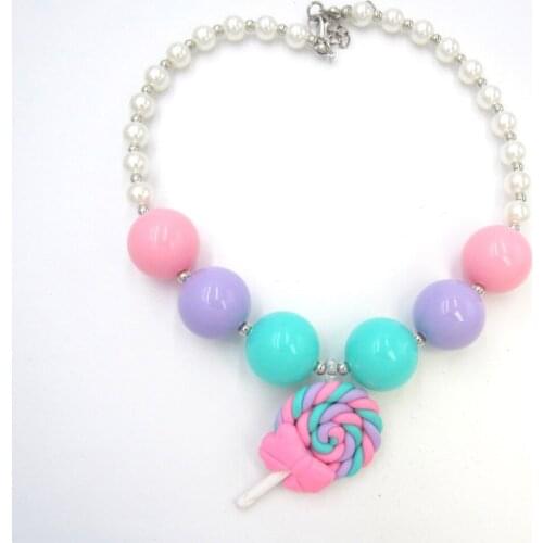 2018 New Arrival Kids Girls Lovely Candy Bowknot Lollipop Pendant Necklace Chunky Bubblegum Necklace Infants Baby Gift Jewelry
