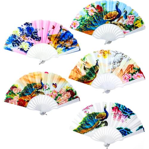 230mm Chinese Wind Peacock Fan Exquisite Female Plastic Fan Special Gift Folding Fan Dance Fan Female Fan Stage Props Many Color