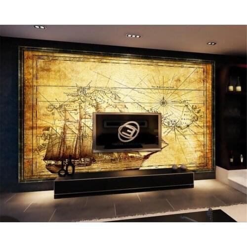 Beibehang Custom high quality 3D wallpaper nautical sailing ancient map wall background wallpaper for walls 3 d Wall Sticker