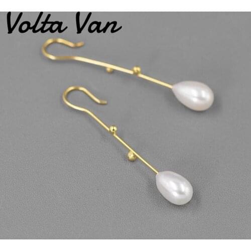 Volta Van 925 Sterling Silver Drop Earrings Freshwater Pearls Pendientes Plata 2021 New Fine Jewelry Elegant Concise Earrings