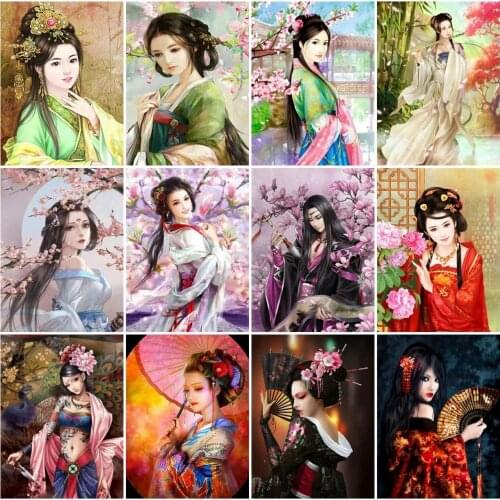 AZQSD Diamond Painting Japanese Woman Cross Stitch Handmade Full Drill Diamond Embroidery Portrait Mosaic Rhinestone Home Decor