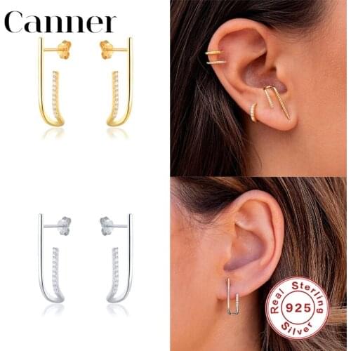 Canner 2021 Trend 925 Sterling Silver Stud Earrings For Women Minimalist CZ Earings Piercing pendientes Aretes Korean Jewelry W5
