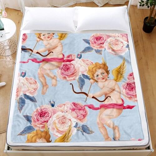 Angel Flannel Blanket 3D Print Cartoon Cupid Fleece Blanket Home Textile Throw Blanket For Bedroom Sofa Soft Blanket Decoration
