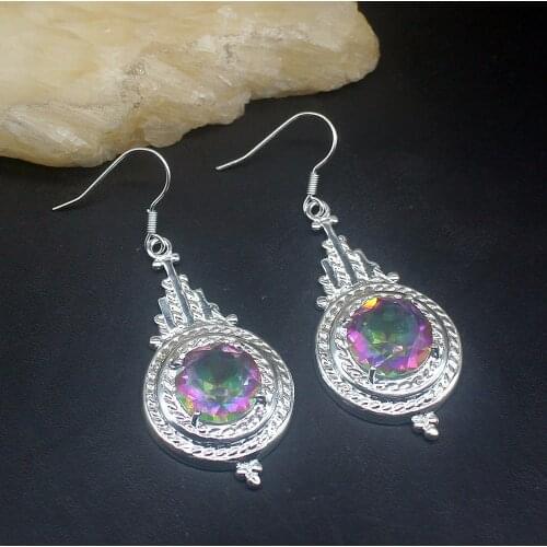 Gemstonefactory Big Promotion Unique 925 Silver Rainbow Mystical Fire Topaz Women Jewelry Gifts Dangle Drop Earrings 20213780