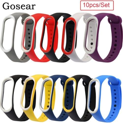 Gosear 10pcs Double-color Anti-lost Replacement Wristband Smart Watch Strap Band for Xiaomi Mi Band 3 4 Band3 Band4 Accessories