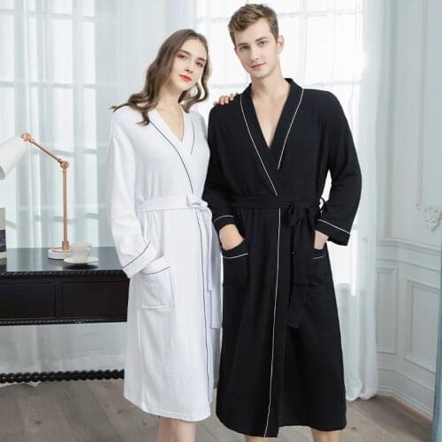 Man Famale Japanese Style Bathrobe Womens Long Summer Nightgown Spring Autumn Couples Thin Pajamas Robe De Chambre Femme