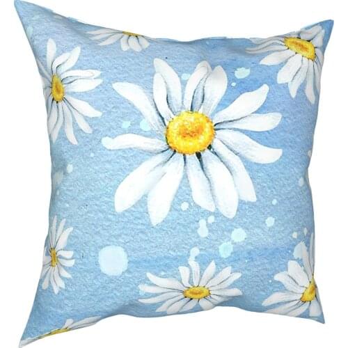 Daisy Sunflower Flower Pillowcase Printed Polyester Cushion Cover Decorative Throw Pillow Case Cover Home Zipper 18