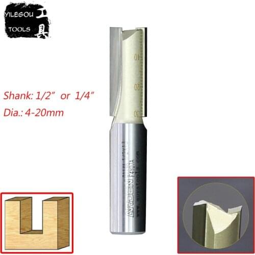 Diameter 4-20mm Slad Milling Cutters, Tungsten steel 2 Blades Wood Straight Router Bit 1/4" Slotting Knife 1/2" Trimmer Bit