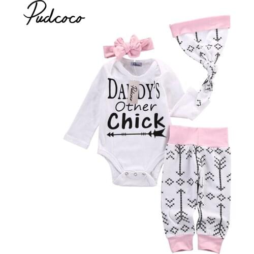 Pudcoco 4PCS Newborn Baby Girl Cotton Long Sleeve O-Neck Bodysuit +Long Pants Hat Headband Outfit Set 0-18 Months Helen115