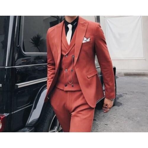 Handsome Groomsmen Wool blend Groom Tuxedos Mens Wedding Dress Man Jacket Blazer Prom Dinner (Jacket+Pants+Tie+Vest) A117