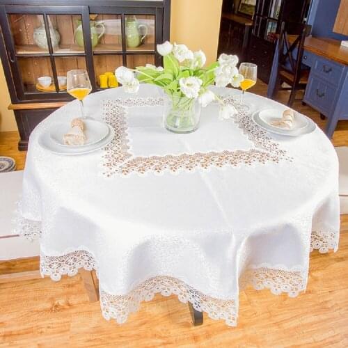 White Lace Round Tablecloth For Table Kitchen Dining Table Cover Cotton Tablecloth New Year Table Cover Embroidered Tablecloths