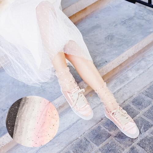 Summer Sexy Retro Lace Floral Mesh Women Girl Socks Elastic Fashion Lady Soft Short Socks Female Crystal Silk Ultrathin Sock
