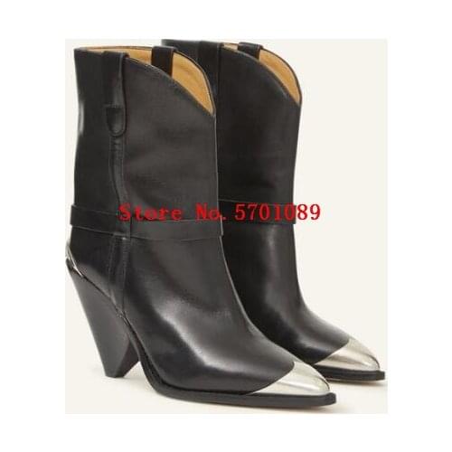 Runway Limza Boots Black Calf Leather Pointed Toe 7.5 Cm / 3 Inch Heel 100% Calfskin Leather Western Shoes