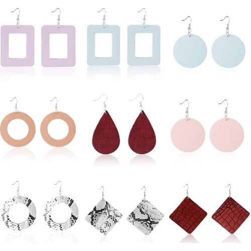 Fashion Candy Colors Bohemian Tear Drop Earrings Fashion Snake Skin Print Leather Earrings for women Girls Decor