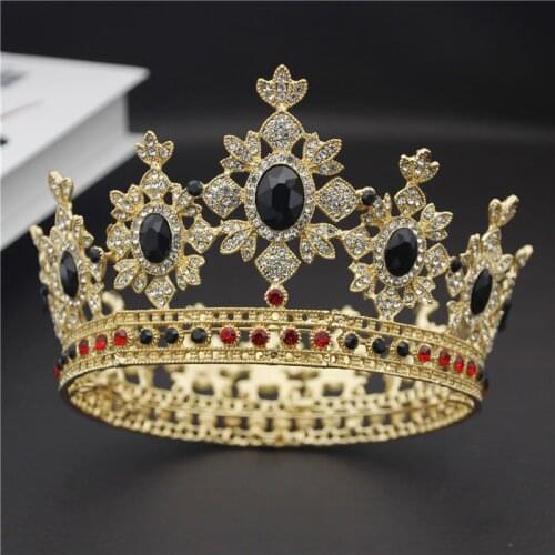 Bride Diadem Gold Black Crystal Royal Queen King Pageant Wedding Crown Bridal Tiaras Hair Jewelry Accessories