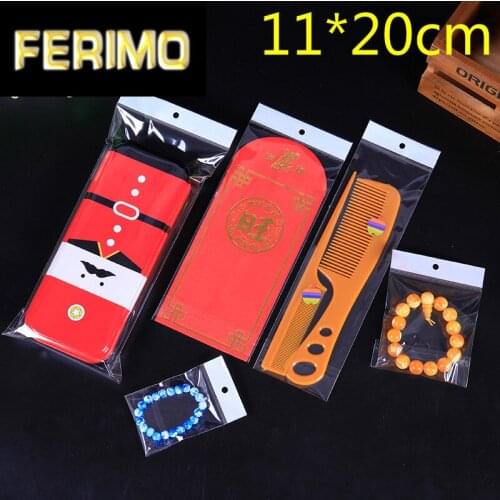 Wholesale 300Pcs/Lot 11cm*20cm Clear Self-Adhesive Seal Plastic Bag OPP Plastic Storage Bag Retail Packaging Bag With Hang Hole