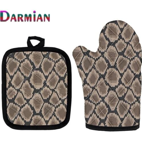 DARMIAN High-end Snakeskin Python Skin Pattern Microwave Insulation Mat Cooking Oven Mitts 2pcs Kitchen Baking Anti-Hot Gloves