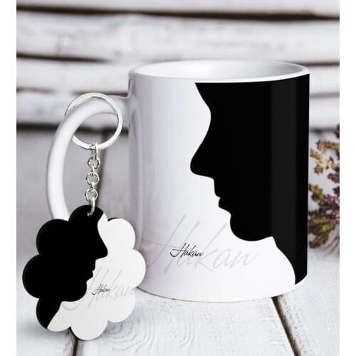 Personalized Face Silhouette White Mug and Keychain Gift Seti-3 Reliable Quality Cost Effective Gift Coolest Considerate