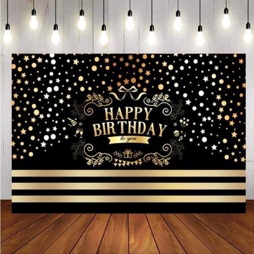 Customized Black Golden Polka Dots Stripe Backdrop Light Bokeh Happy Birthday Party Photography Background Photo Studio Prop
