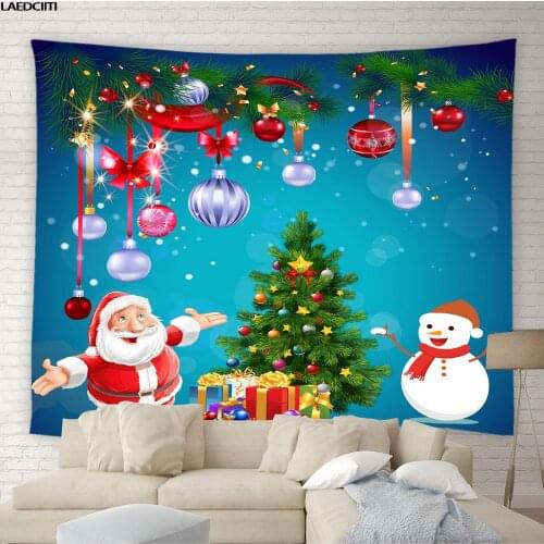 Merry Christmas Tapestry Santa Snowman Wall Hanging Holiday Party Gift Background Cloth Winter Living Room Bedroom Home Decor