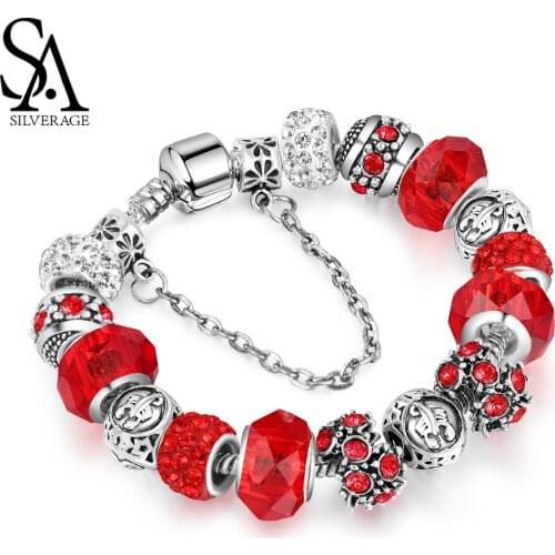 SA SILVERAGE European and American Popular Ornament Hot 12 Constellation Bracelet Crystal Glass Alloy Large-Hole Bead Bracelet
