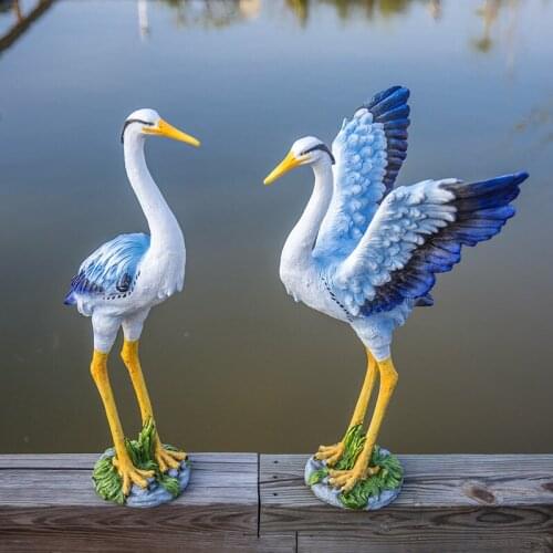 Garden Courtyard Outdoor Rockery Fish Pond Decoration Landscaping Simulation Animal Crane Ornaments Crafts Resin Egret Statue