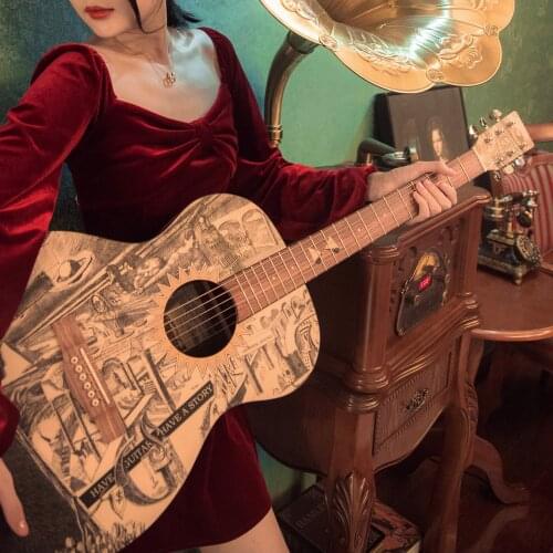 GENERAL SOUND Veneer Acoustic Guitar 41-inch Full Size Folk Guitar Spruce Wood Top Closed Turning Peg with Gig Bag/ Picks Others