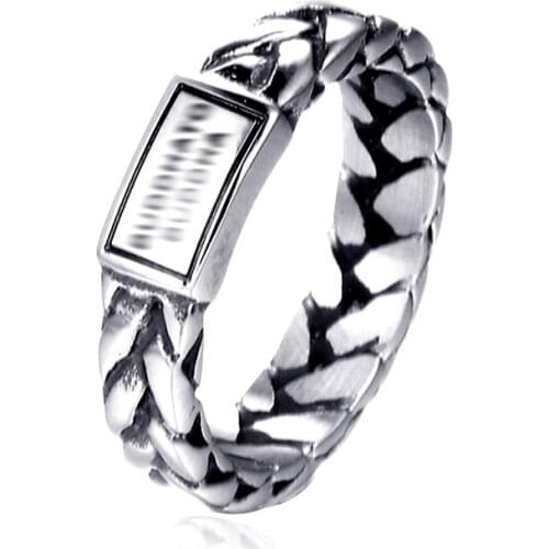 Vintage 4MM Wide Chain Rings For Couples Fashion Silver Color Stainless Steel Buddha Ring Men Women Punk Biker Jewelry Wholesale