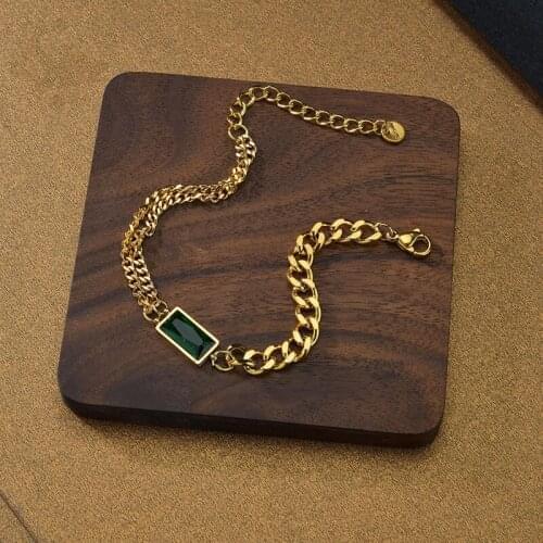 YAOLOGE 316L Stainless Steel 2021 New Trendy Emerald Green Small Square Chain Bracelets For Women Men Fashion Party Jewelry Gift