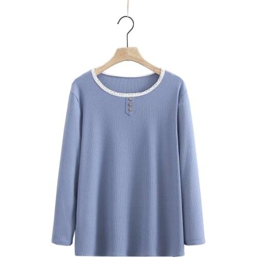 Plus size o-neck lace long sleeve women spring autumn t shirt 2021 ladies solid black white blue tee shirt femme t-shirts