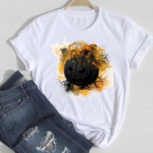 Women Thanksgiving Watercolor Pumpkin Style Female Tee Top Print T-Shirt Halloween Autumn Fall Graphic Clothing Tshirt T